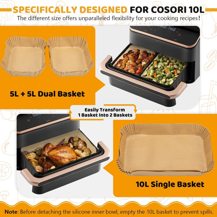 180 Stück Backpapier für Heissluftfritteuse Cosori 10l, Airfryer Backpapier Heissluftfritteuse für C