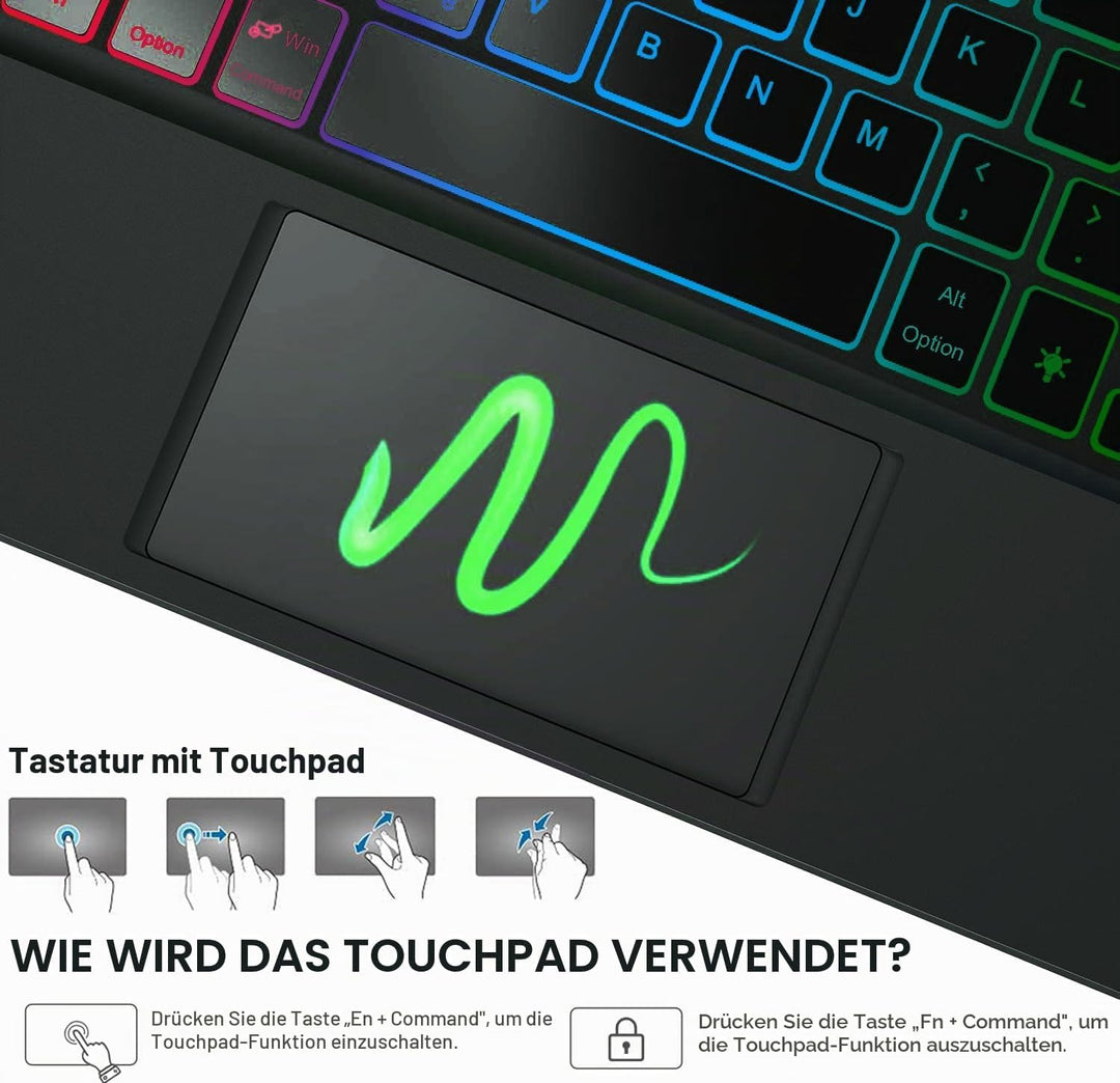 Hülle mit Touchpad Tastatur für Xiaomi Redmi Pad 2 Pro 12.1 Zoll 2025, 3-Zonen 7-Farben Beleuchtung,
