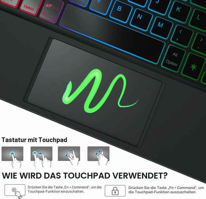 Hülle mit Touchpad Tastatur für Xiaomi Redmi Pad 2 Pro 12.1 Zoll 2025, 3-Zonen 7-Farben Beleuchtung,