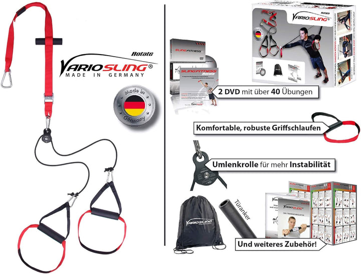 Variosling® Sling Trainer mit Umlenkrolle mit Griffschlaufen inkl. 2X Schlingentrainer DVD, Türanker