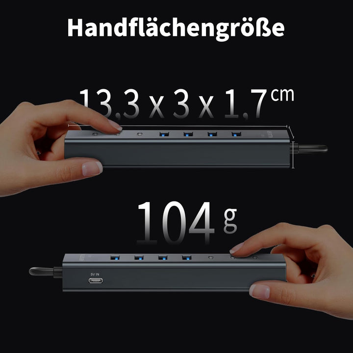 7-Port USB Hub 3.0 mit 120cm Kabel für Desktop, Aluminium USB Verteiler 5Gbps Multiport Adapter mit
