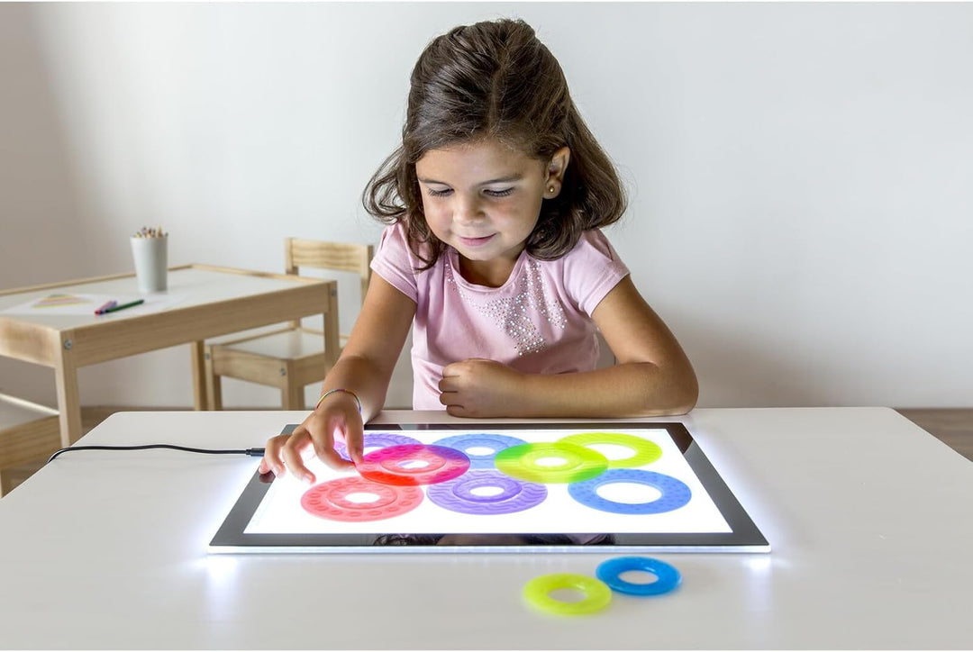 Miniland Translucent Math Color Rings, Logikspiel mit durchsichtigen Ringen für den Leuchttisch