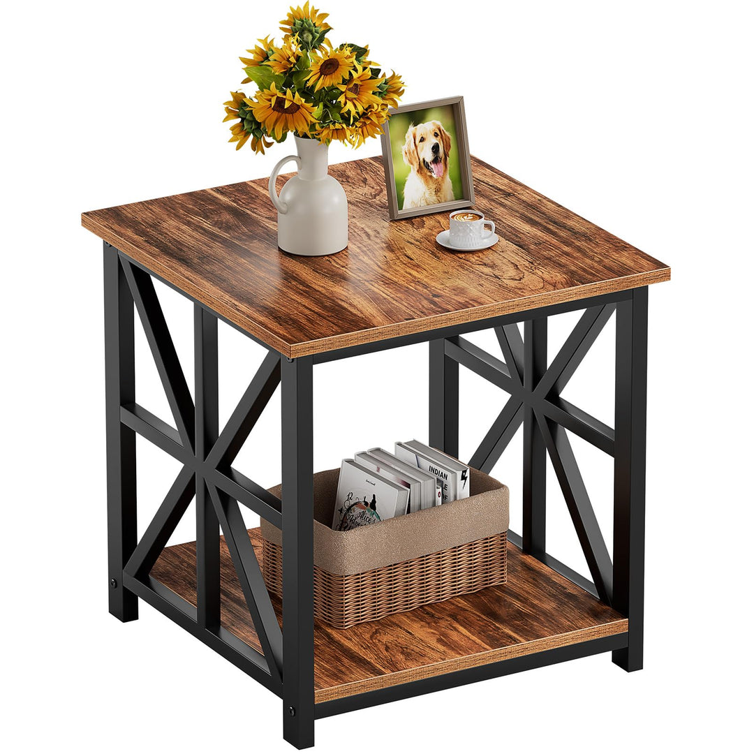 GreenForest Beistelltisch mit 2-stufigem Ablagefach, 50 cm quadratischer Wohnzimmertisch, praktische