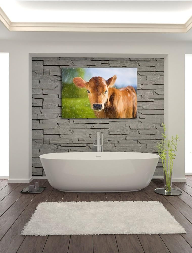 Pixxprint Junge Kuh Kälbchen als Leinwandbild/Grösse: 100x70 cm/Wandbild/Kunstdruck/fertig bespannt,