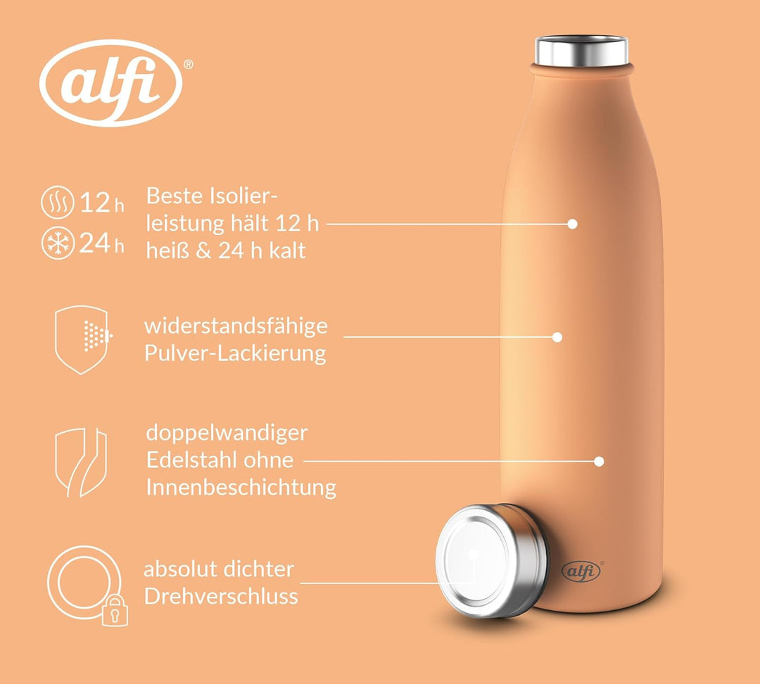 alfi PURE BOTTLE Isolierflasche 0,75 l, 24 h kalt, sunset peach mat | 12 h heiss, Kohlensäurefest, a