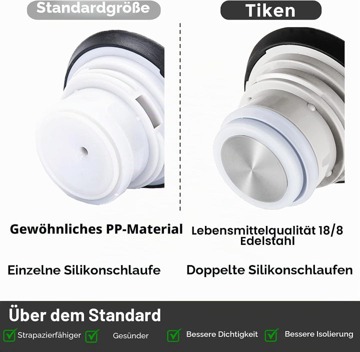 Tiken 1L Thermoskanne Edelstahl Doppelwandige Vakuumisolierung Isolierkanne Kaffeekanne Silber 1005