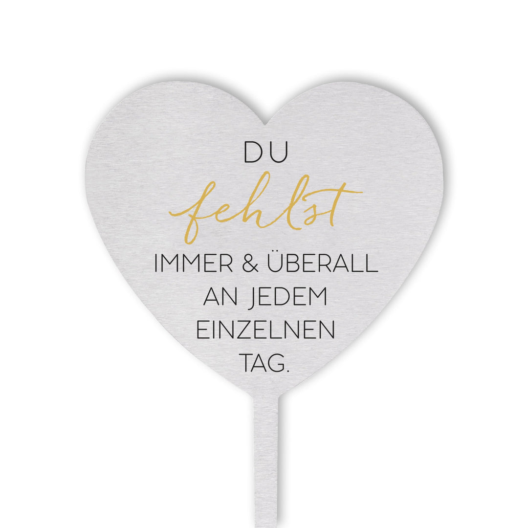 Dolorino Grabstecker Edelstahl Herz mit Spruch | Du fehlst Immer & überall an jedem einzelnen Tag |