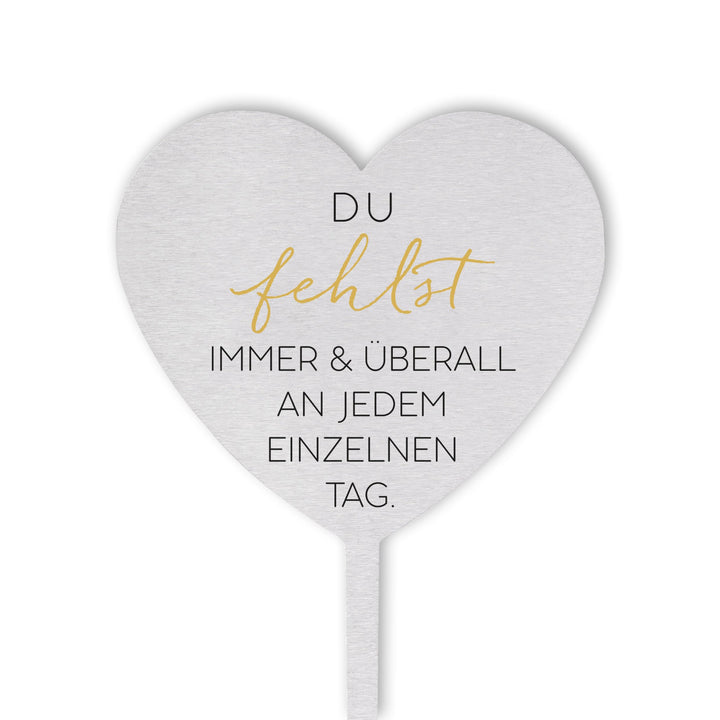 Dolorino Grabstecker Edelstahl Herz mit Spruch | Du fehlst Immer & überall an jedem einzelnen Tag |