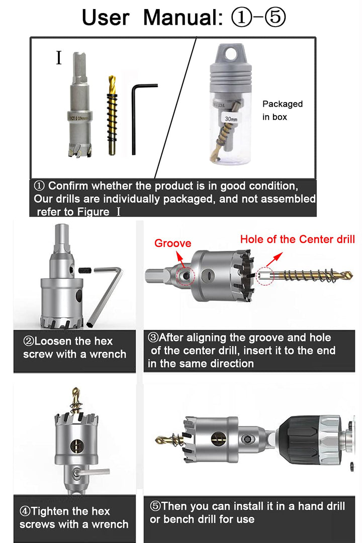 ASNOMY 8pcs grosses Lochsäge Hartmetall-Bohrer, 16–60 mm, hochwertiger TCT-Bohrer-Lochsägen-Set, tit