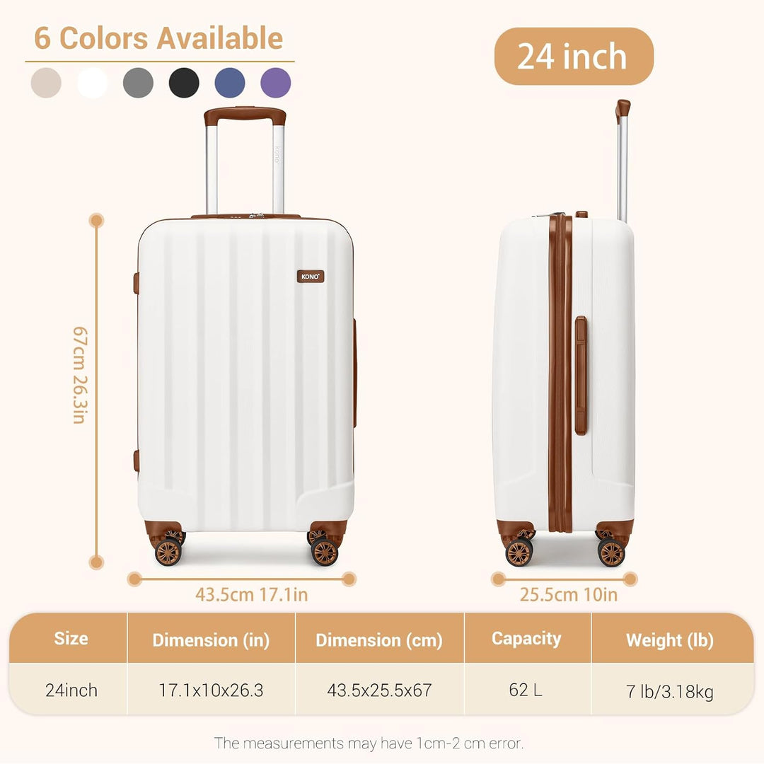 KONO Hartschale Gepäck Leichten ABS Reisekoffer Rollenkoffer 4 Rollen Cremeweiss L, Cremeweiss L
