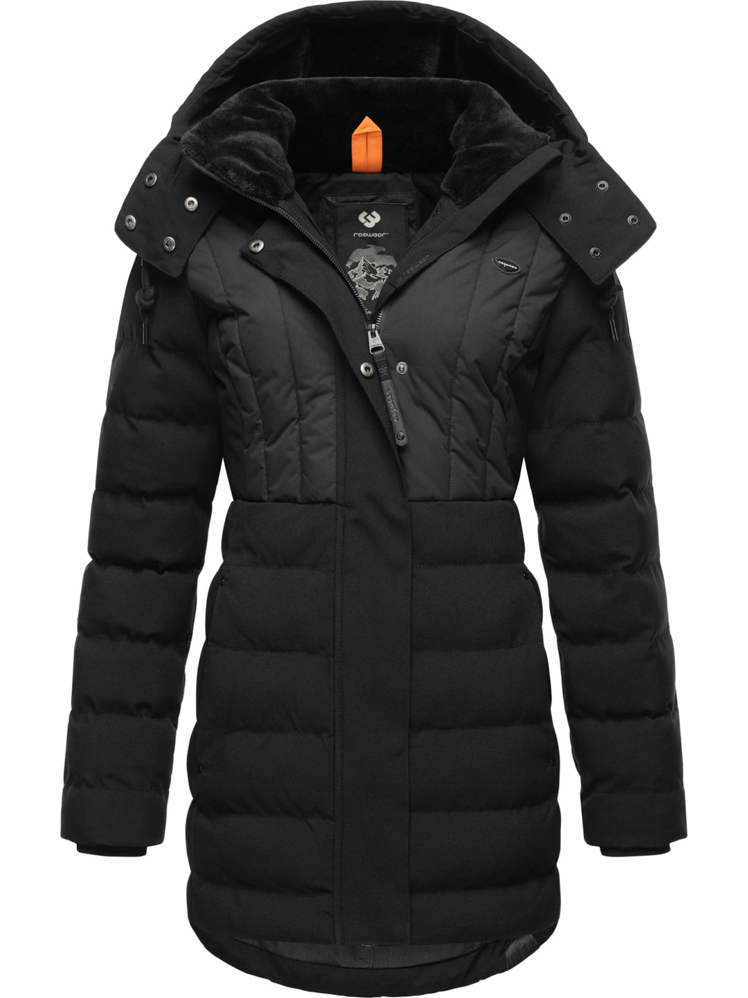 Ragwear Damen Wintermantel Warmer wasserdichter Steppmantel lang mit Kapuze Ashanta Block XS-6XL L B