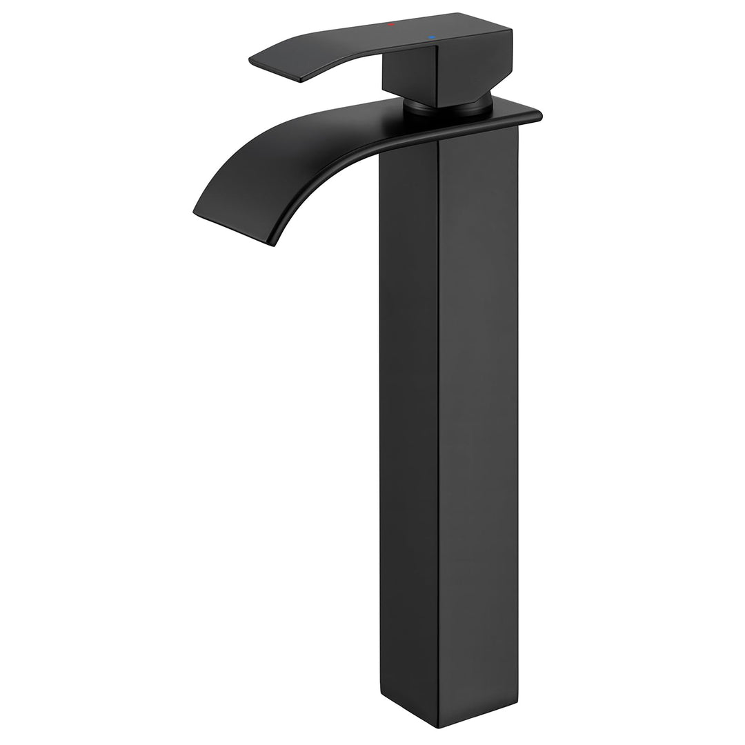 CECIPA Wasserhahn Bad Schwarz Hoch, Waschtischarmatur Wasserfall, Armatur Badezimmer Edelstahl, Wasc