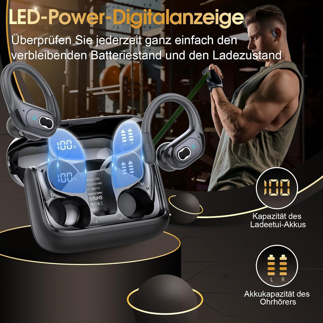 Kopfhörer Sport, 2025 in Ear Kopfhörer Kabellos Bluetooth 5.4 mit HD Mic, 75Std HiFi Stereo Bluetoot