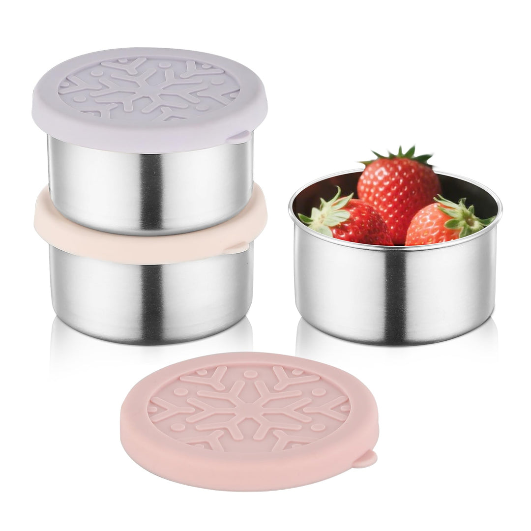 Misichao 3 kleine Lebensmittelbehälter mit Silikondeckel, 220 ml, Edelstahl, Snackboxen, wiederverwe