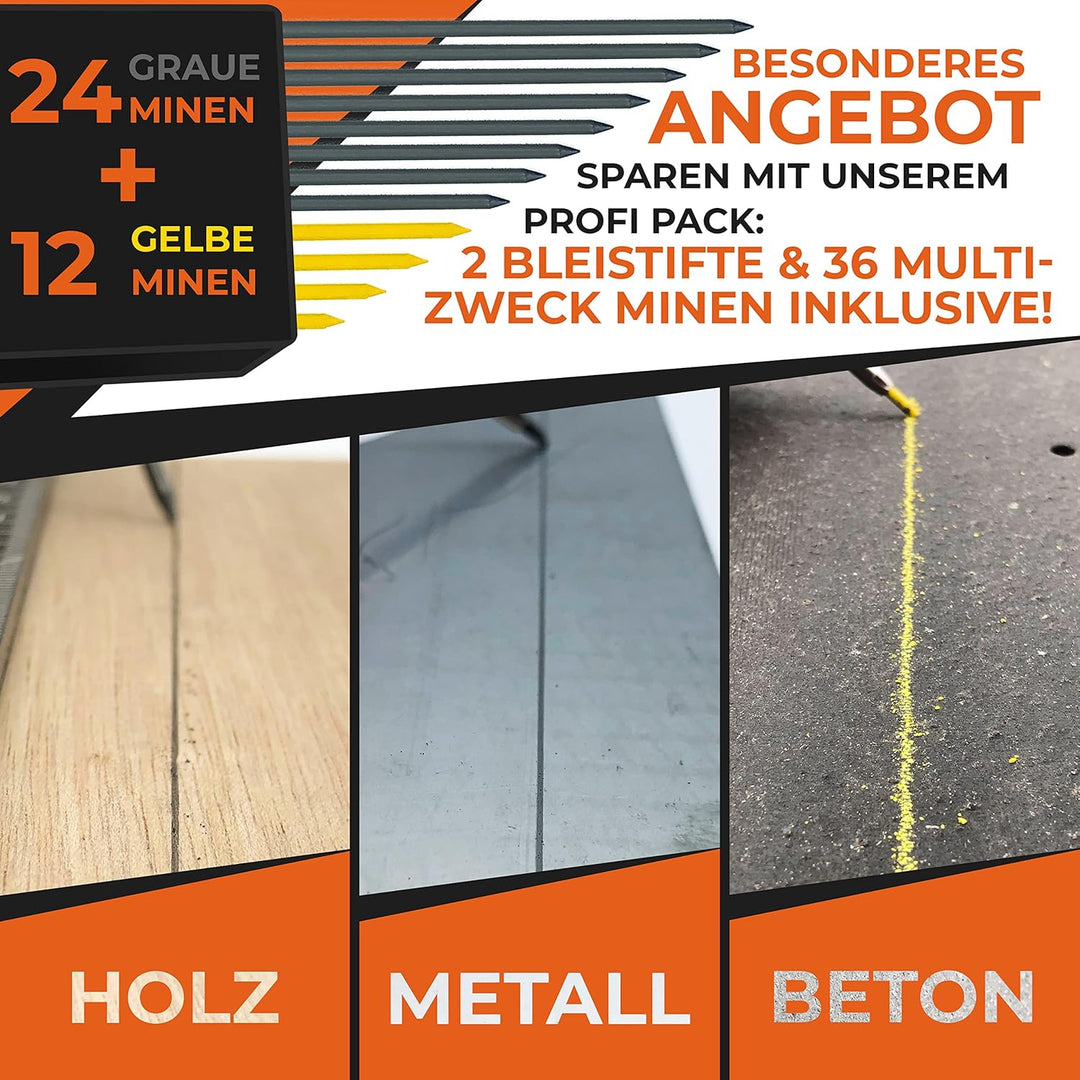 THORVALD Set Tieflochmarker Bleistift (2 x Zimmermannsbleistift + 38 Minen + Spitzer + Schreibgriff)