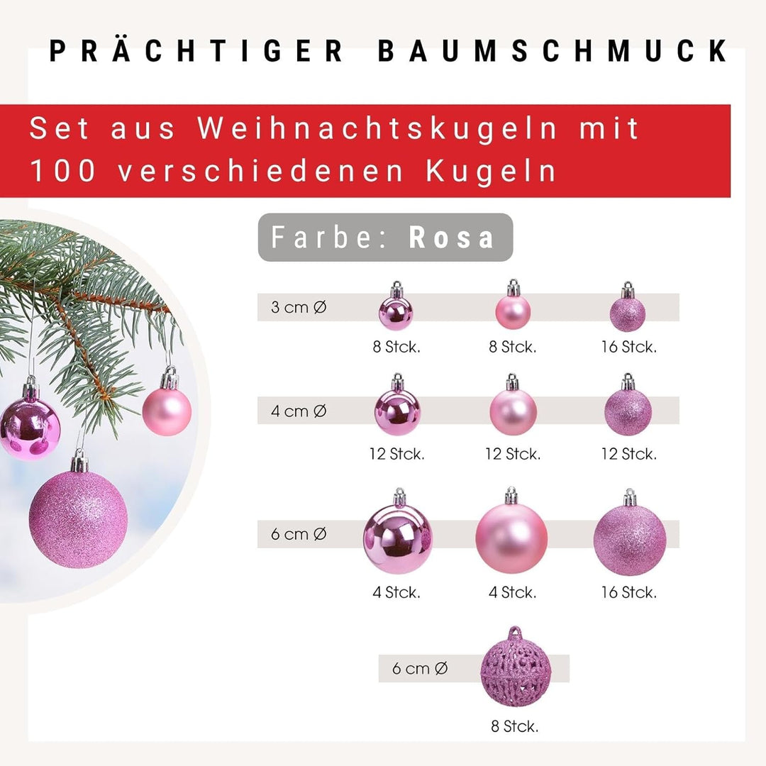 WOMA Christbaumkugeln Set Rosa & 22 weiteren Farben - 50er & 100er Weihnachtskugeln Set - Weihnachts
