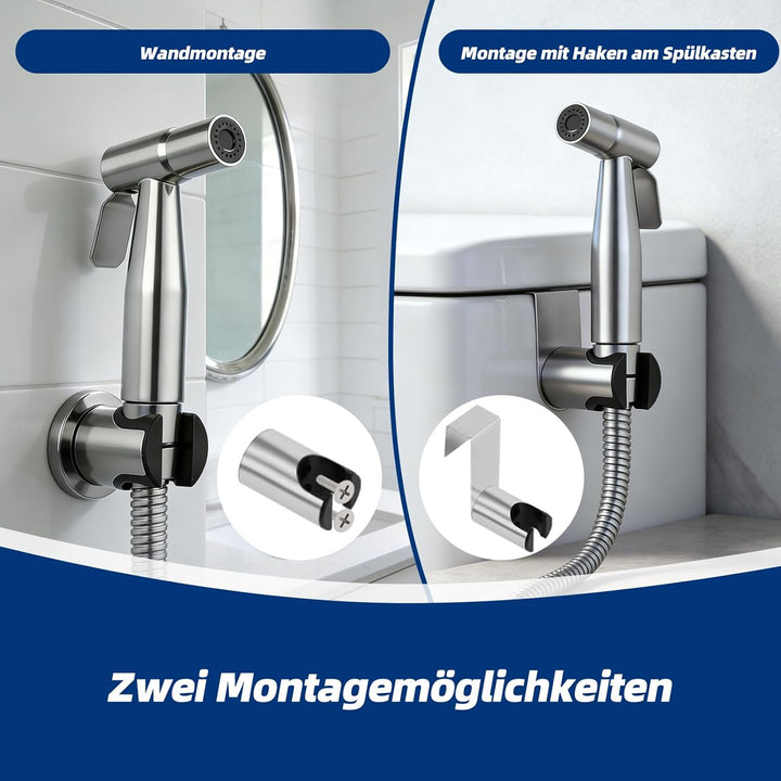 Bidet Handbrause Set, Hand Gehalten Bidet Sprayer Edelstahl mit Ventil T-Adapter (G1/2''-3/8''), 150