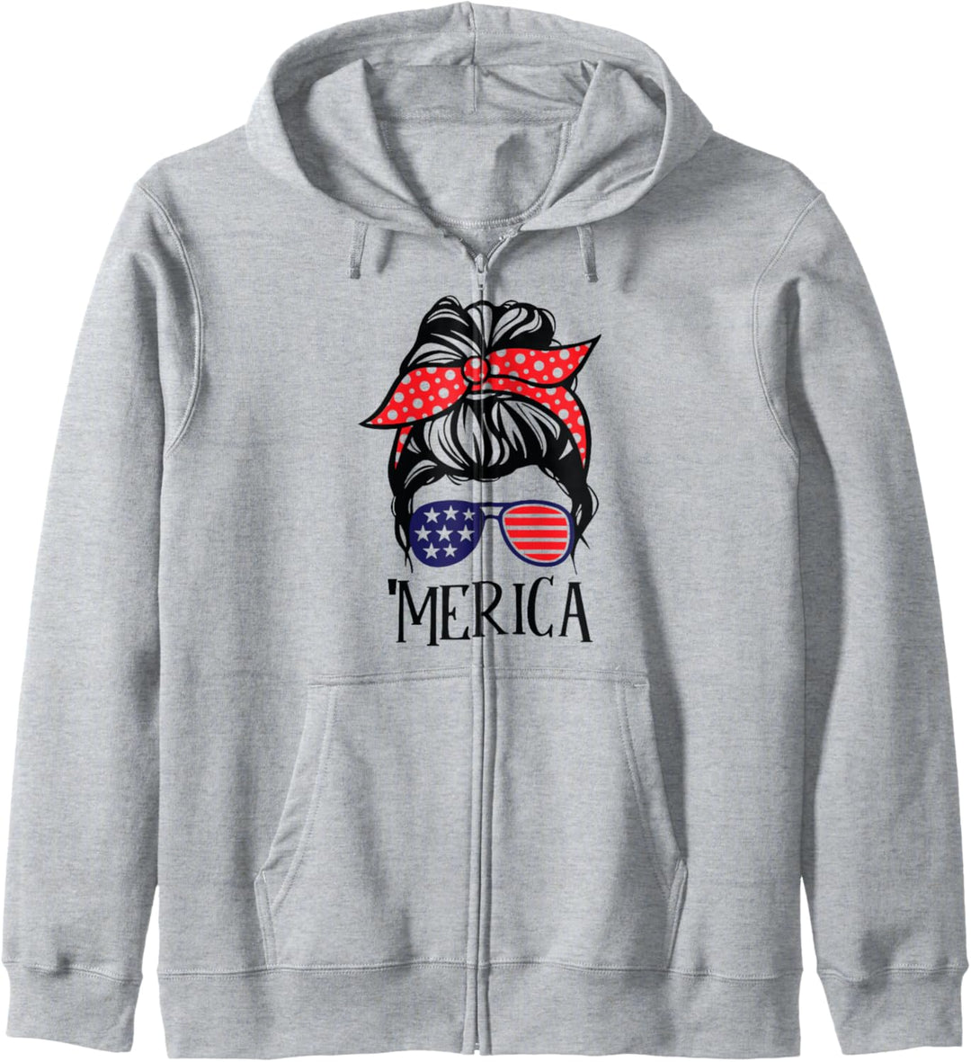 Merica 4. Juli USA Flagge Mädchen Damen Sonnenbrille Unordentlicher Dutt Kapuzenjacke