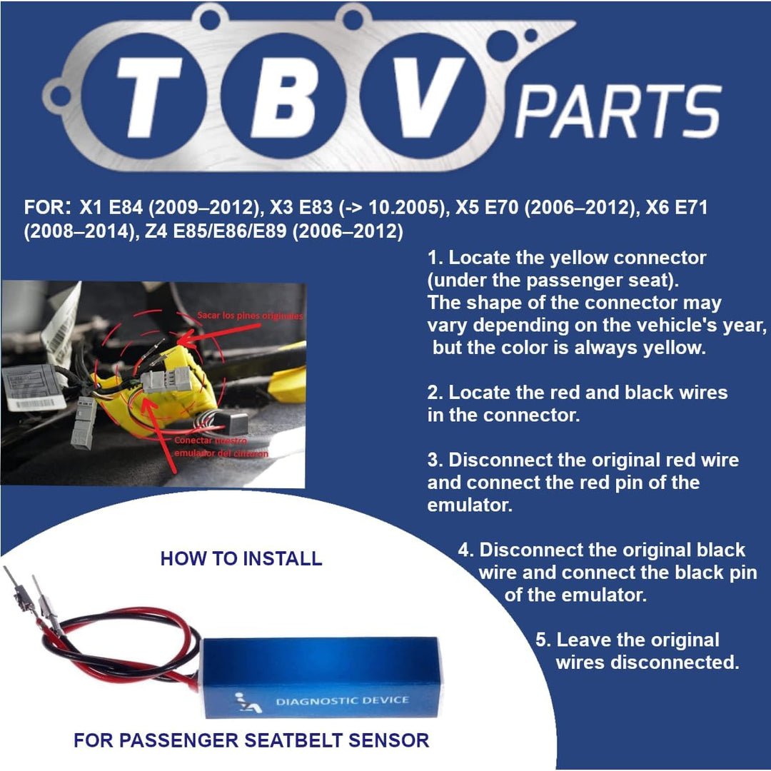 TBVPARTS Emulator Sensor Belegung Sitz SRS Emulator Bypass Simulator für E70 E71 E83 E84 E85 E86 E89