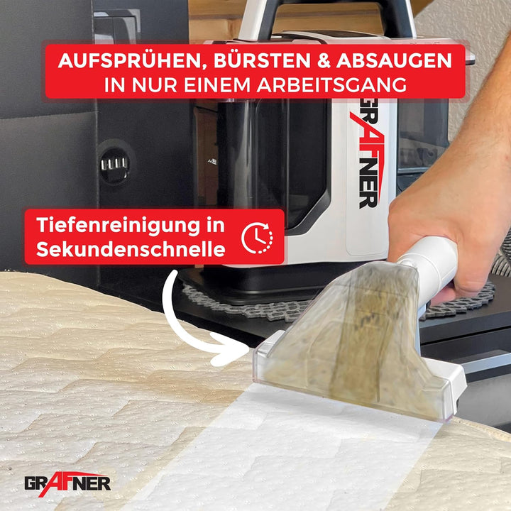 Grafner Waschsauger mit Dual-Tank und 2 Bürsten, Fleckenreiniger für Teppiche, Treppen, Polster, Aut