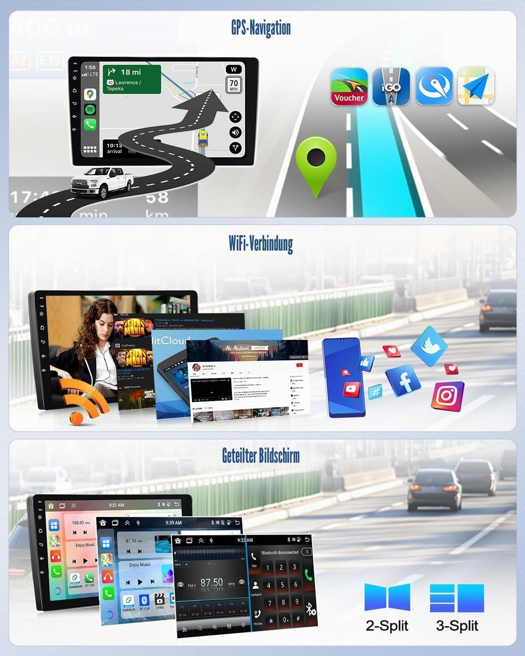 4G+64G 8-Core CAMECHO Android 15 Autoradio für Ford Focus MK1 C170 1998-2005 mit Navi Carplay Androi