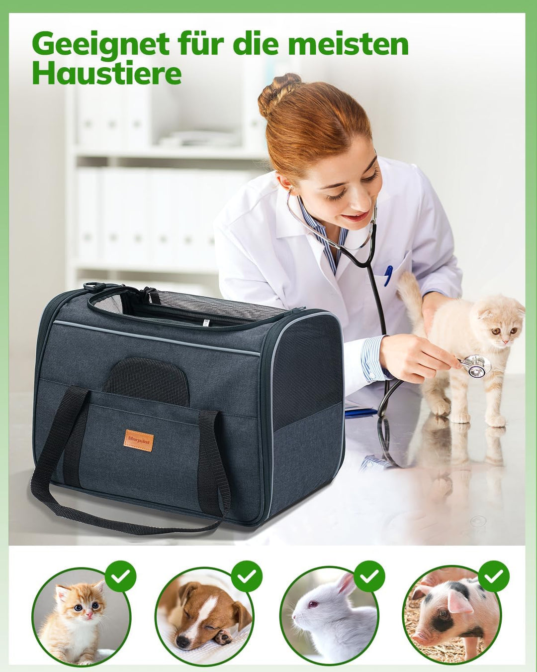 Morpilot Katzentransportbox für grosse Katzen und Welpen bis 7kg, Katzenbox Hundetasche mit Sicherhe