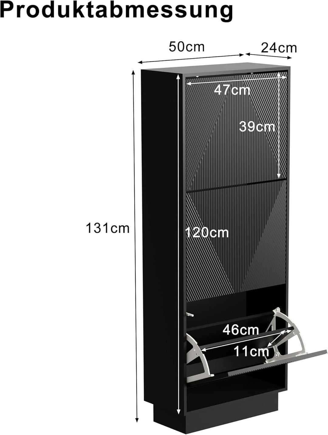 UEV Schuhschrank mit 3 Klappen, Schuhkipper Schuhkommode Schuhregal schmal für Flur mit Kippschutz/D