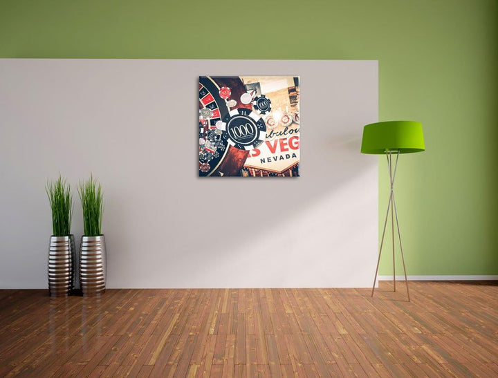 Las Vegas Casino Roulette, Format: 70x70 auf Leinwand, XXL riesige Bilder fertig gerahmt mit Keilrah
