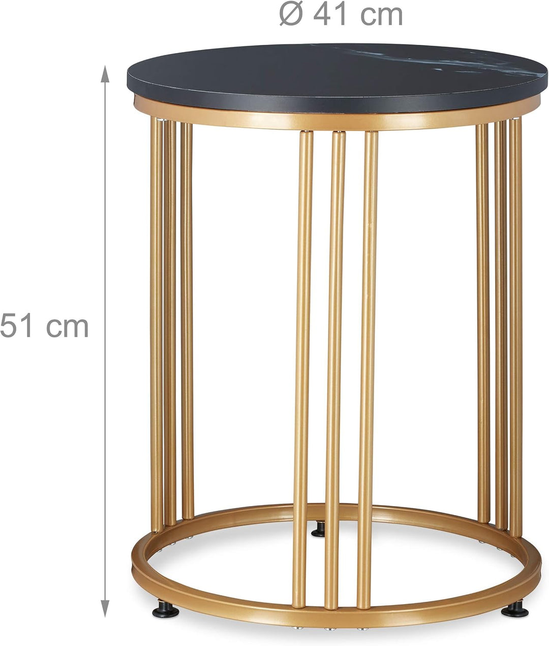 Relaxdays Beistelltisch MARMO, Metall & MDF, runder Sofatisch, schwarz/Gold | für Wohnzimmer, Marmor