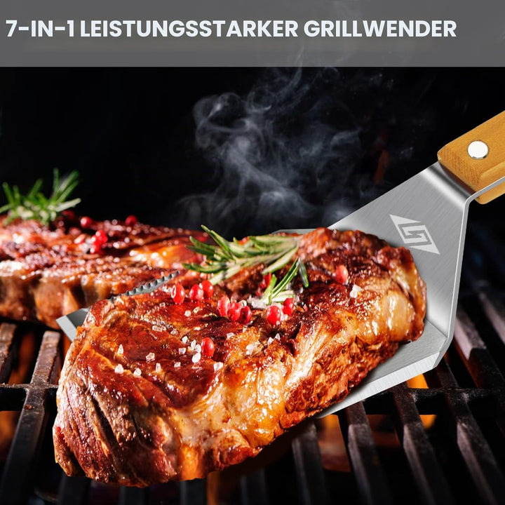 STEVEN-BULL S Grillbesteck-Set 3-TLG. Extra Langes Grillwerkzeug, Edelstahl Holzgriff, Grillzubehör