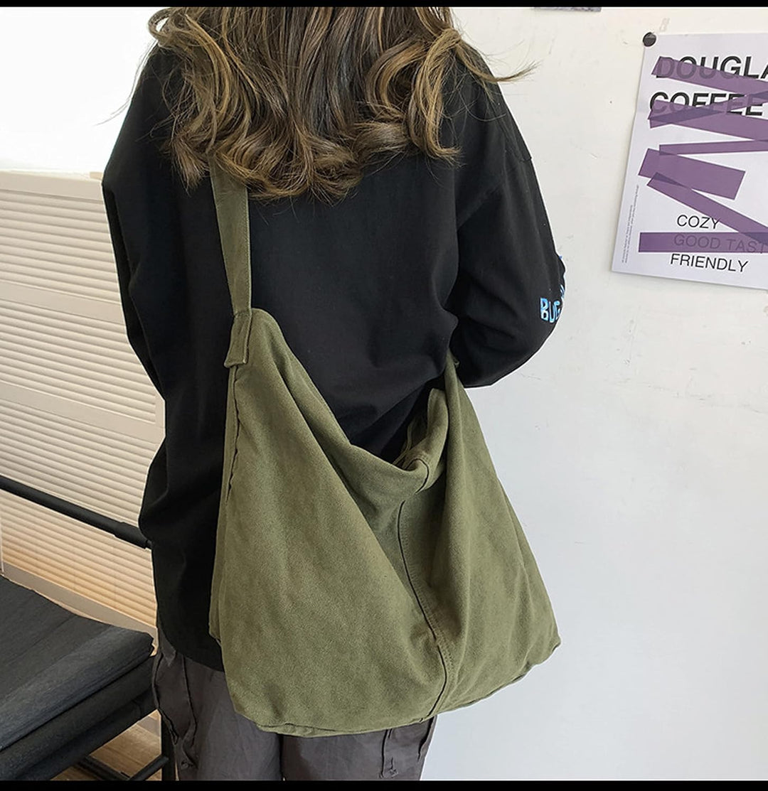 Canvas Messenger Bag Large Crossbody Bag Handbag Solid Color with Multiple Pockets Canvas Shoulder T