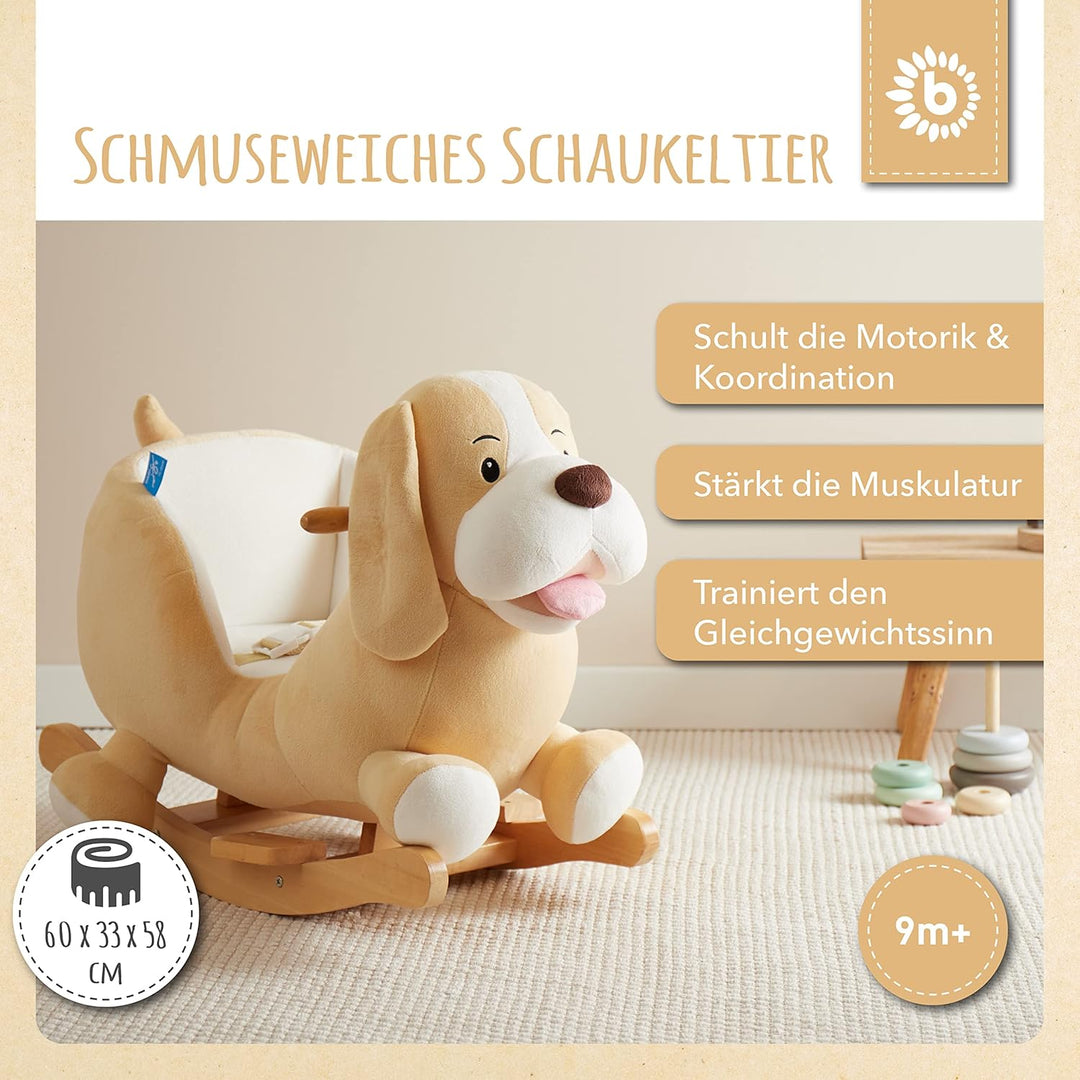 Bieco Plüsch Schaukeltier Hund 'Sam' | Kinder Schaukelstuhl mit Sicherheitsgurt | Baby Schaukel | Sc