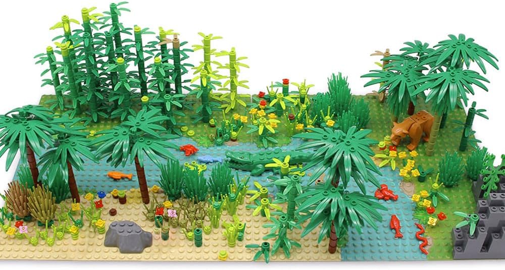 Feleph Dschungel Landschaft Bausteine mit 2 Bauplatten, Regenwald Pflanzen Wald Bäume Blumen Büsche