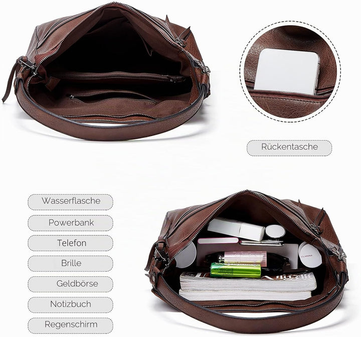 FANDARE Retro Handtaschen Damen Schultertasche Umhängetasche Wasserdicht PU Leder Frauen Quaste Trag