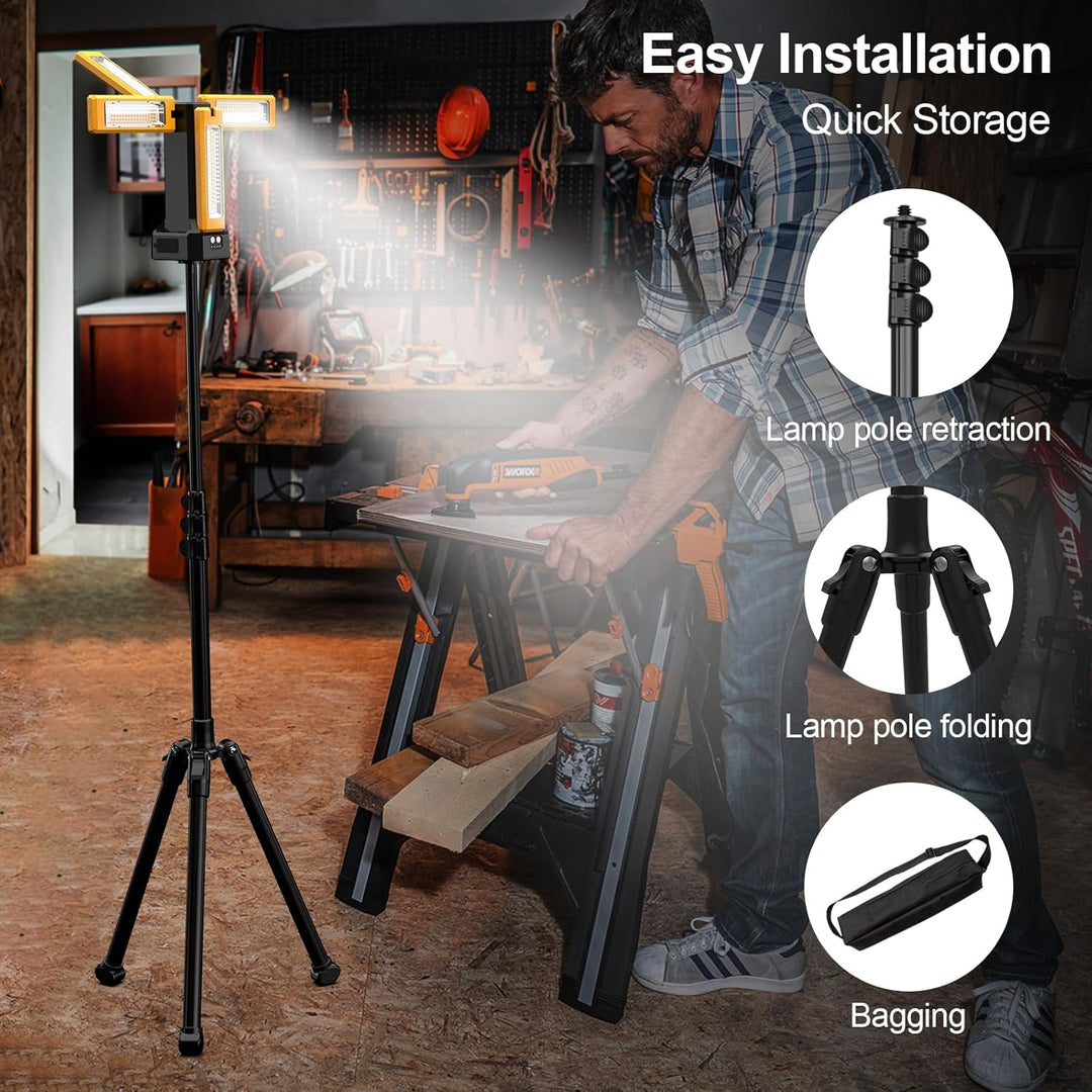 iodoo Solar-Akku LED Baustrahler mit Stativ, 13200mAh Kapazität Akku, 8000 Lumen Helligkeit LED Stra
