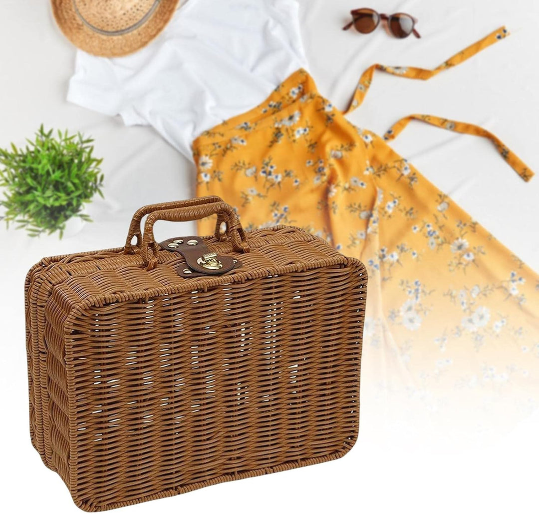 Weidenkoffer, Rattan-Koffer, gewebter Make-up-Organizer, Picknick-Behälter, Retro-Koffer-Box (L), L