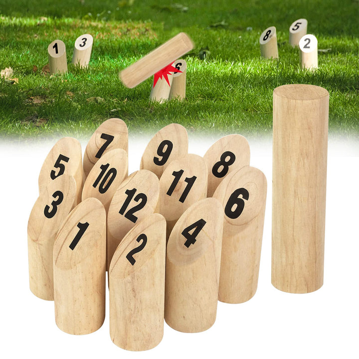 Aufun Kubb Wikingerspiel HolzWurfspiel für draussen, aus Kiefernholz und mit 12 hölzernen Zahlen, Wi