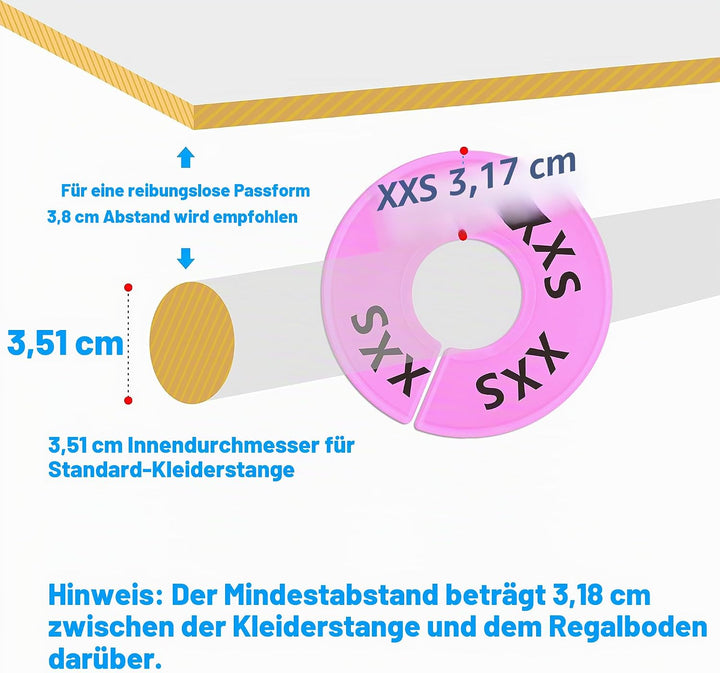 40 Stück runde Bunte Kunststoff-Grössenteiler für Kleiderständer, 8, vorgedruckt in 8 Grössen XXS, X