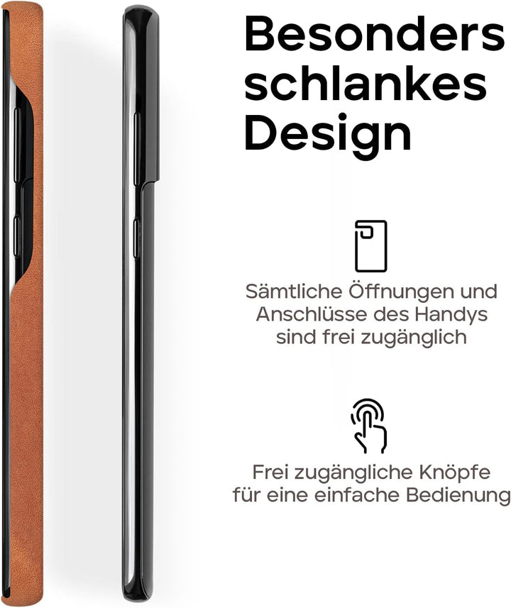 WIIUKA Hülle für Samsung Galaxy S23 Plus, Leder aus Deutschland, Lederhülle extra Dünn, Premium Hand