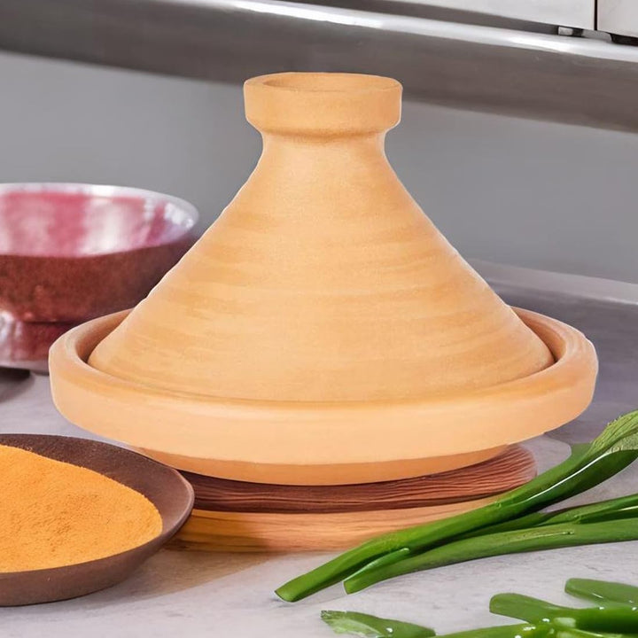 Marokkanische Tajine Topf zum Kochen + Kochbuch | Schmortopf Unglasiert Aladin Ø 35cm für 6-8 Person