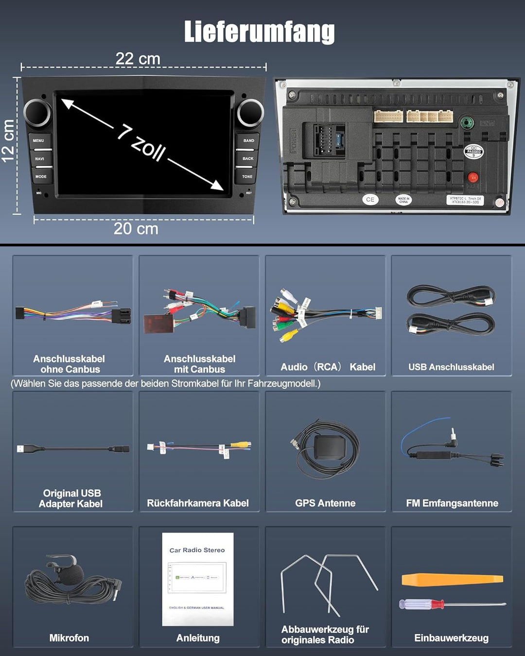 Bluetooth Autoradio mit Bildschirm für Opel Corsa d, Astra J & H, Meriva, Vivaro, Zafira b mit Navi