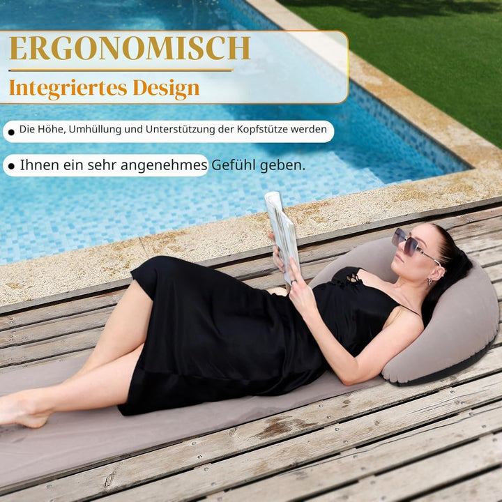 Aufblasbare Strandmatte Loungesessel, Outdoor-Sonnenbaden-Isomatte mit aufblasbarem Kissen, tragbare