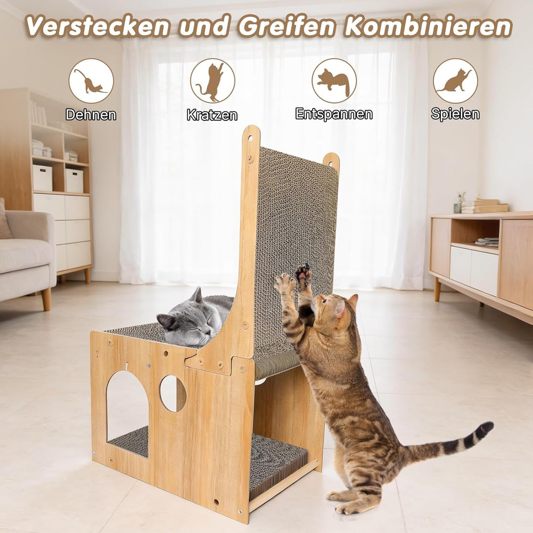 Kratzbrett Katzen, 65cm Doppelschicht L förmige Kratzpappe für Katzen mit 5 Ballspielzeuge, Multifun