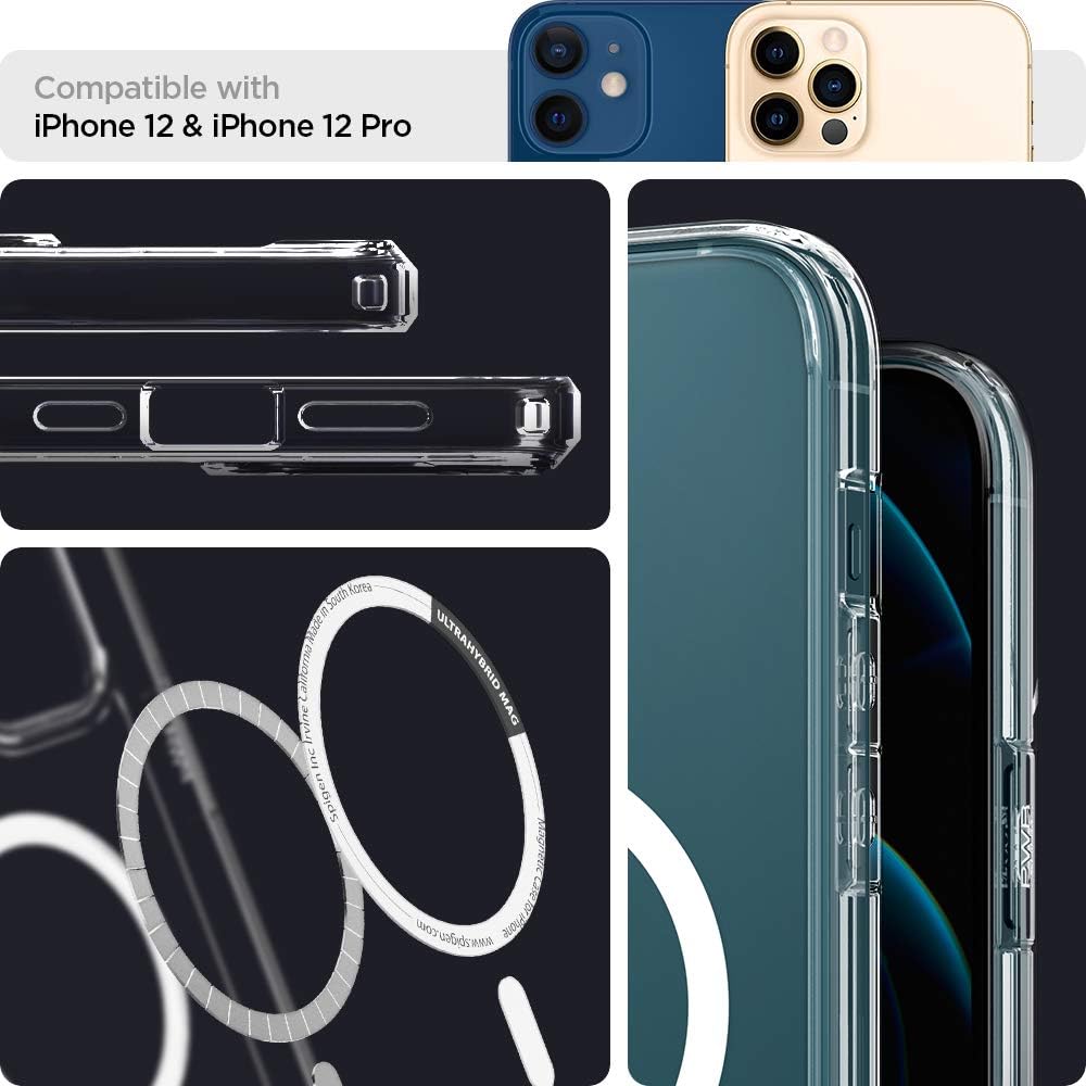 Spigen Ultra Hybrid MagFit Hülle Kompatibel mit iPhone 12 Pro und Komaptibel mit iPhone 12 Kompatibe