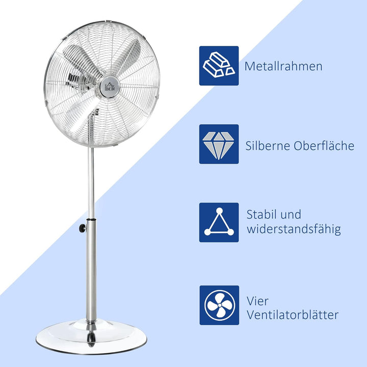 HOMCOM 120 cm Standventilator, Ventilator, Höhenverstellbarer Lüfter, 3 Geschwindigkeitsstufen, Vers
