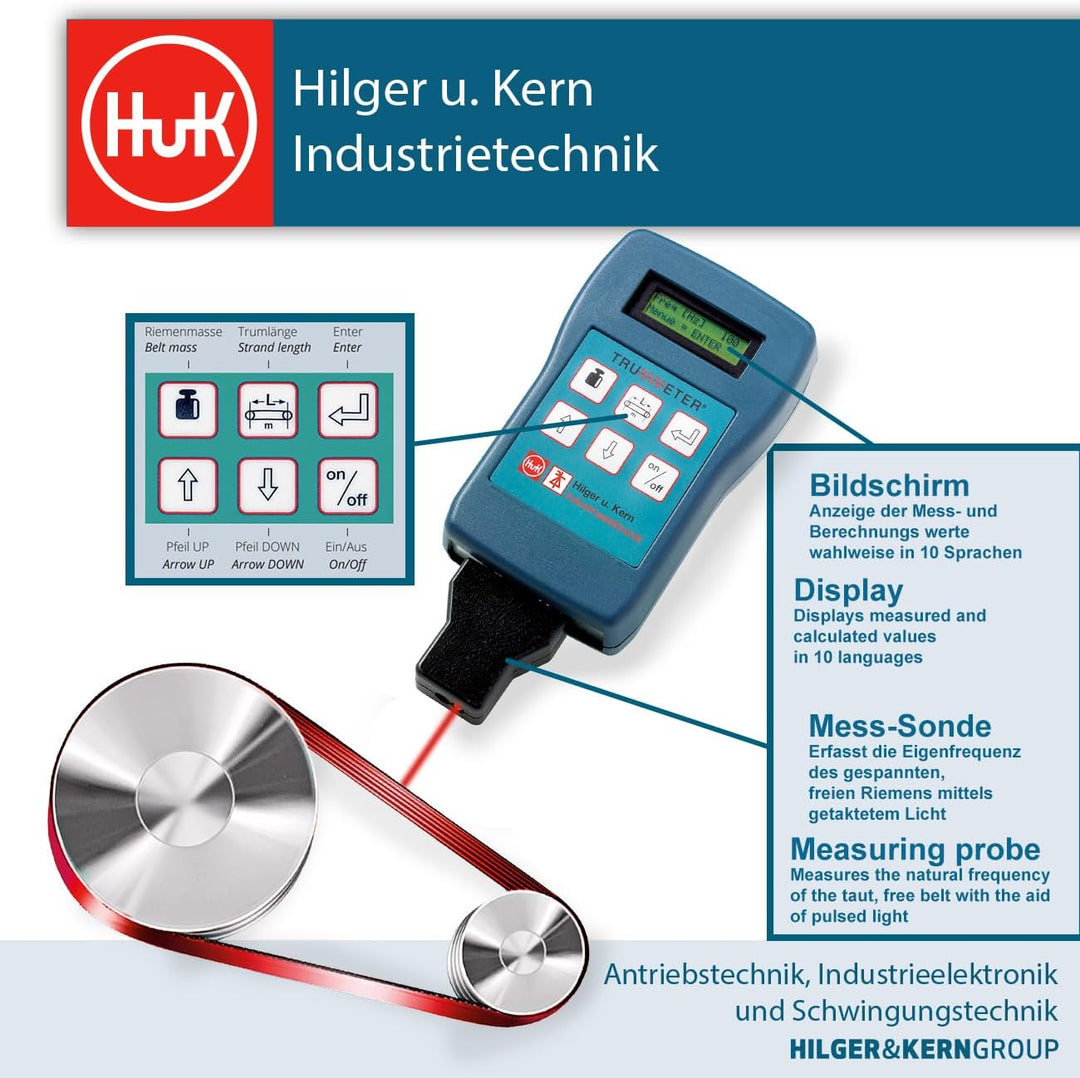 TRUMMETER® Riemenspannungsmessgerät, Messbereich 10-800 Hz, Zwei Zeilen LCD, 10 Sprachen verfügbar,