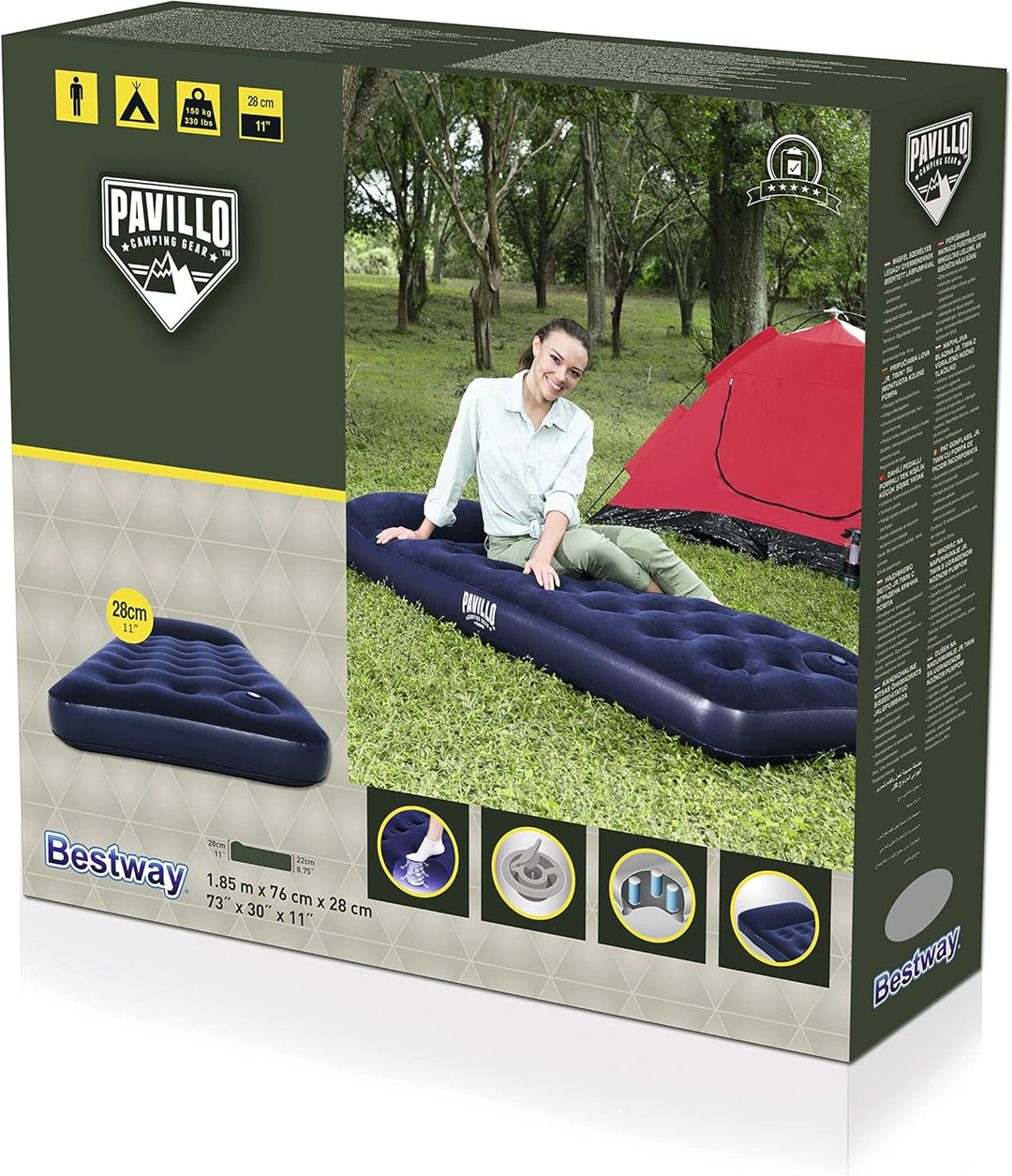 Pavillo Luftmatratze Schnell Aufblasen Outdoor Camping Luftmatratze mit Eingebautem Kissen Blau Sing