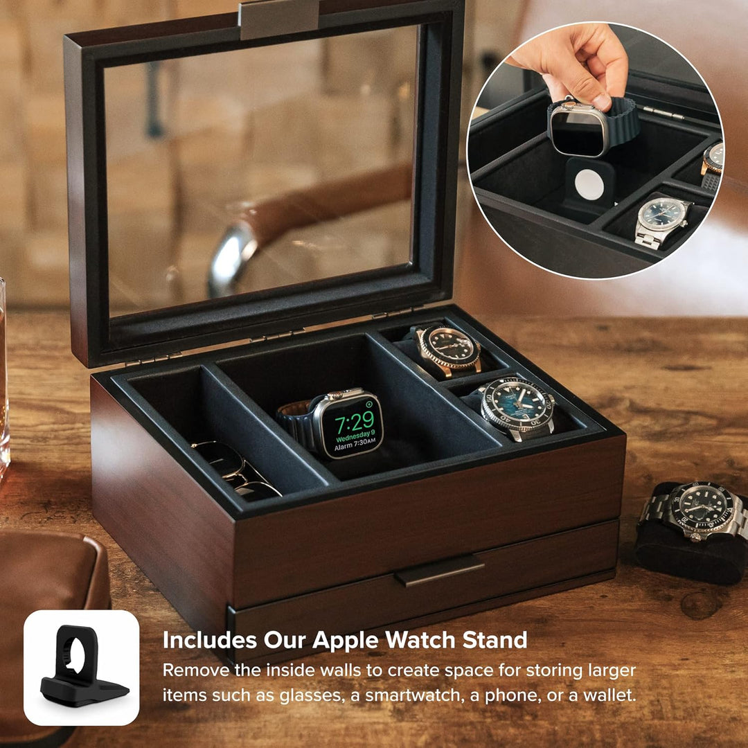 CASE ELEGANCE Monogrammierte Uhrenbox mit 8 Schlitzen, Organizer für Herren, Kirschholz, Walnussholz