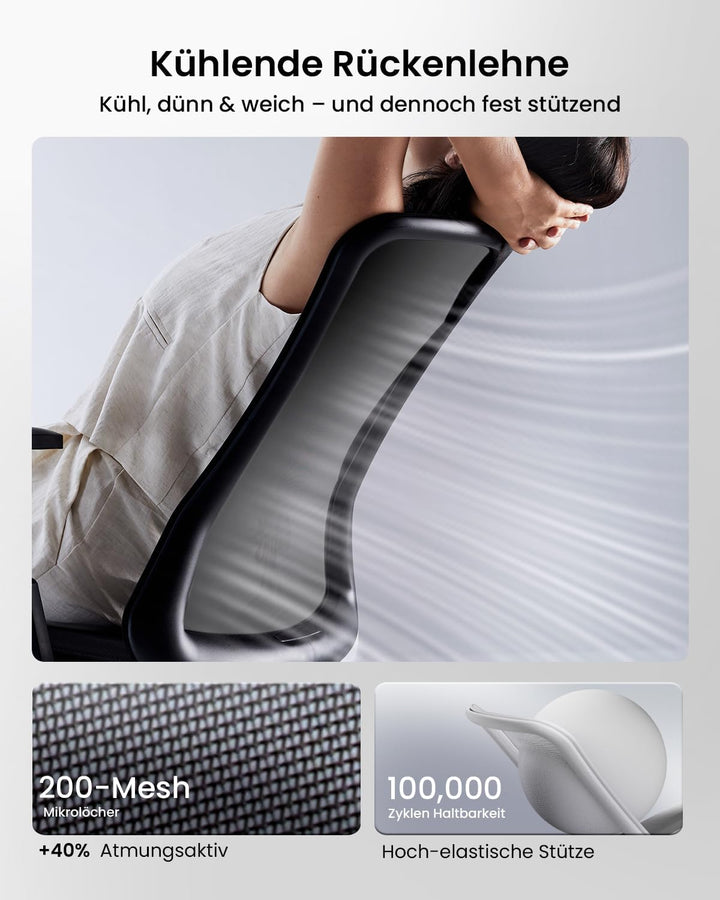ProtoArc Flexer Ergonomischer Bürostuhl – Schreibtischstuhl mit Sitztiefenverstellung, konturiertem