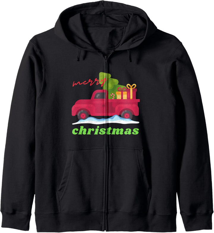 Vintage Red Pick Up Truck Weihnachtsgeschenke Snowy Xmas Kapuzenjacke